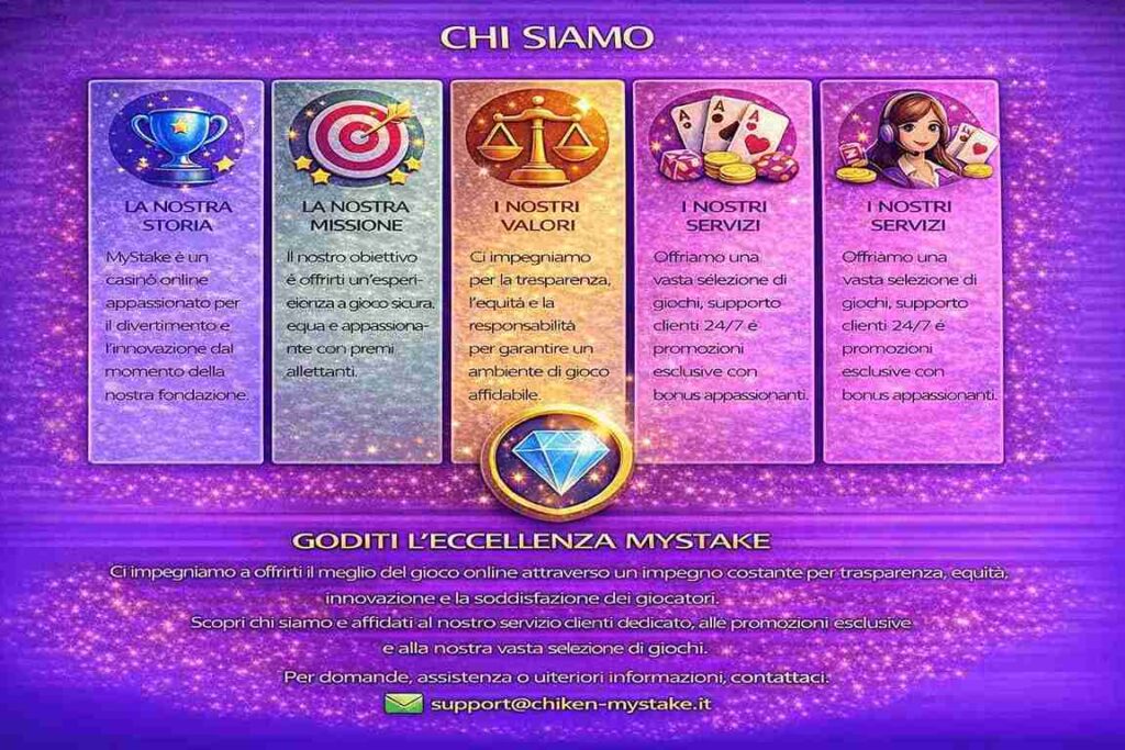 Chi siamo storia missione valori e servizi MyStake giochi online supporto clienti 24 7 promozioni esclusive