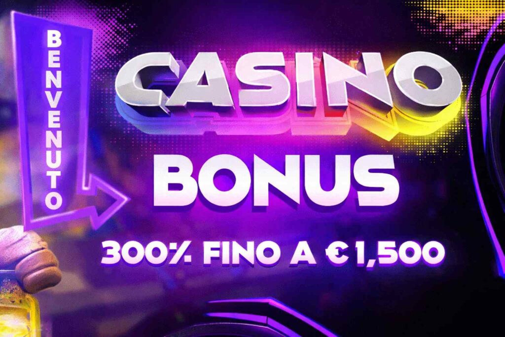 Banner promozionale del bonus di benvenuto del casinò del 300% fino a 1.500 €
